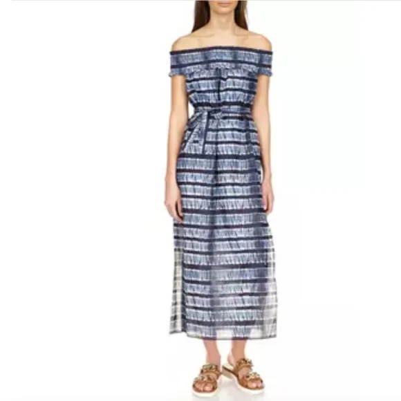 MICHAEL Michael Kors Off-Shoulder Shibori Striped Dress S - Picture 1 of 5